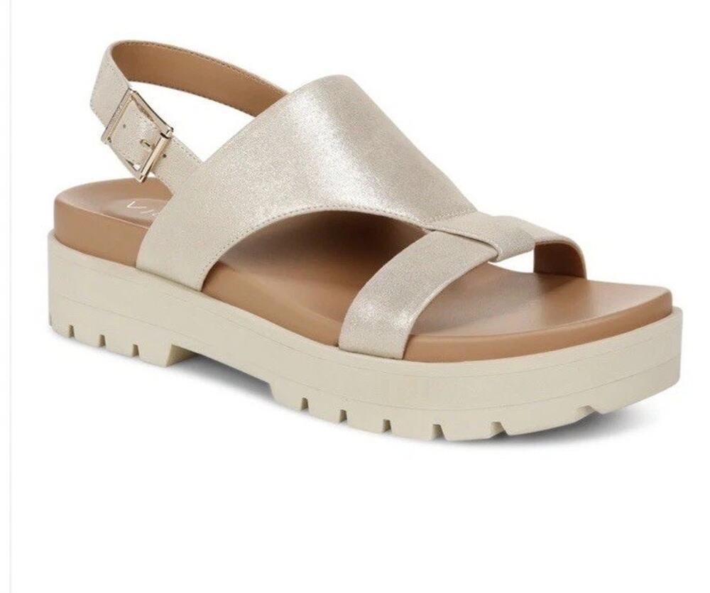 Vionic Alondra Lug Women's T-strap Comfort Sandal Gold Chunky Sole Size 9
